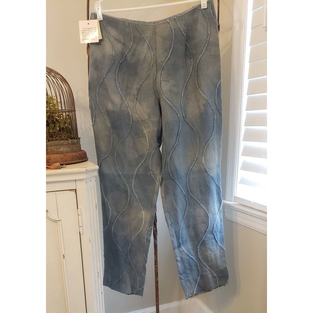Linen pants joy perreras large Nwt rialto beach Blue‎ boutique Textured
